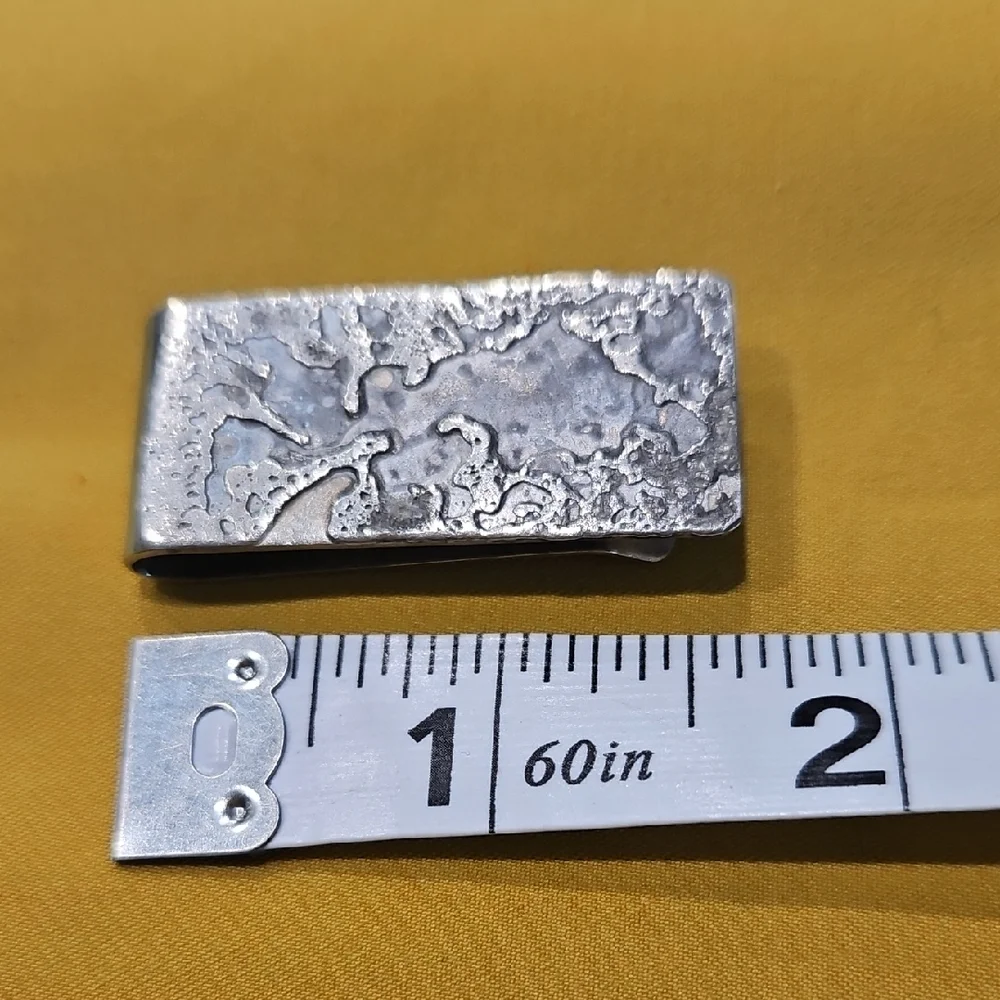 Vintage Modernist Textured Silver Money Clip - Non-Magnetic 11.55 gtw